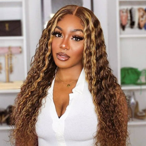 Curly #4/27 Ombre Lace Front Wig 13x4 Honey Blonde Lace Frontal Wigs Highlight Human Hair
