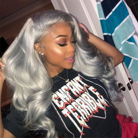Silver Grey Body Wavy Lace Front Wigs 13×4 Lace Frontal Wig Virgin Human Hair Wigs with Baby Hair Natural Hairline