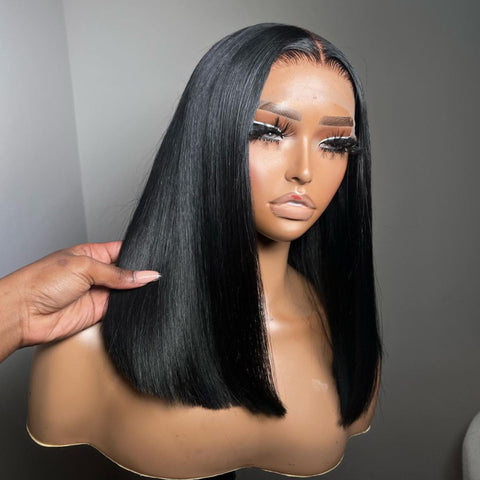 Real HD Lace | Bob Wig 13x4 HD Frontal Large Lace Size With Pre Plucked Clean Hairline & Pre Bleached Knots 180% Density 0.14mm Ultra-thin HD Lace