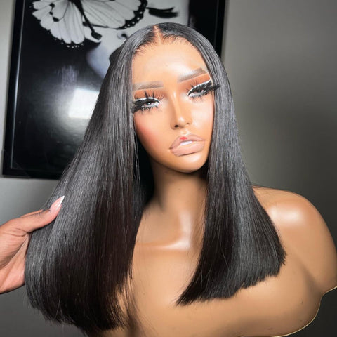 Real HD Lace | Bob Wig 13x4 HD Frontal Large Lace Size With Pre Plucked Clean Hairline & Pre Bleached Knots 180% Density 0.14mm Ultra-thin HD Lace