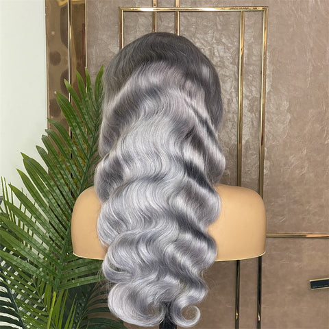 Silver Grey Body Wavy Lace Front Wigs 13×4 Lace Frontal Wig Virgin Human Hair Wigs with Baby Hair Natural Hairline