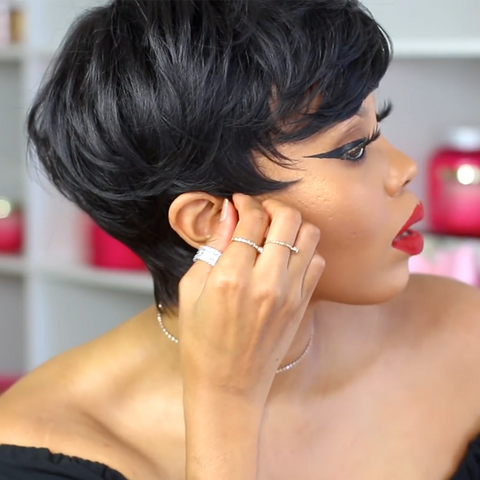 Short Pixie Cut Wigs with Bangs Short Black Layered Wavy Wigs