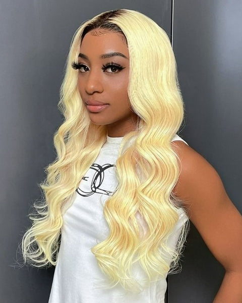Ombre Color 1B/613 Blonde Human Hair Wigs with Dark Root Body Wavy Human Hair Wig 150% Density
