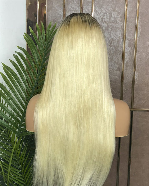 Ombre Color 1B/613 Blonde Human Hair Wigs with Dark Root Straight Human Hair Wig 150% Density