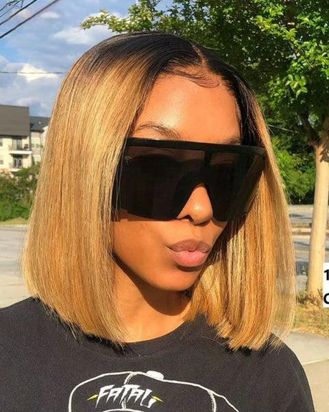 1B/27 Short Bob Lace 13x4 Front Ombre Straight Transparent Lace Frontal Wig