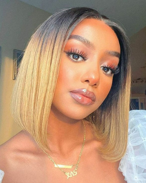 1B/27 Short Bob Lace 13x4 Front Ombre Straight Transparent Lace Frontal Wig