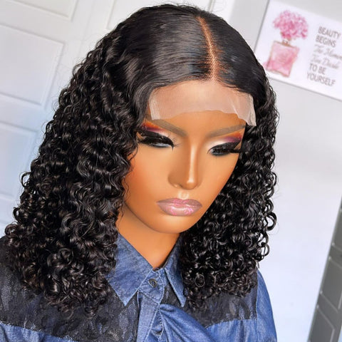 Wet and Wavy Curly Lace Wigs Human Hair 4x4 Lace Curly Wigs for Black Women Pre Plucked Natural Hairline 180% Density