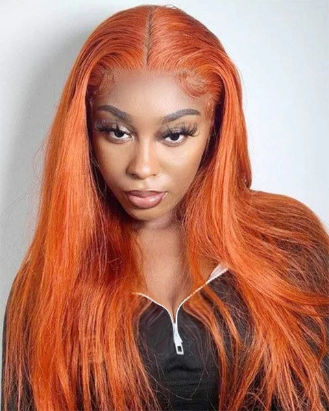13X4 Orange Ginger Lace Front Wigs Human Hair Wigs for Women Straight 180% Density