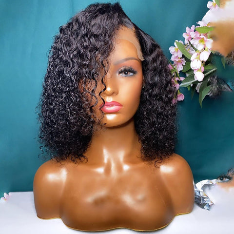 Short Curly Bob Wig Human Hair 5x5 Lace Wig 180% Density Wet and Wavy Glueless Wig