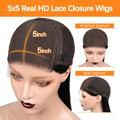 Real HD Lace | Glueless Wigs 5x5 Lace Body Wavy Wigs Pre Plucked with Baby Hair Natural Hairline 180% Density