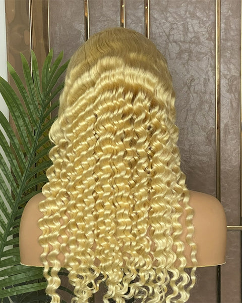 613 Blonde Lace Front Wig Human Hair 13x4 Transparent Lace 180% Density with Baby Hair Curly Lace Front Wig for Women
