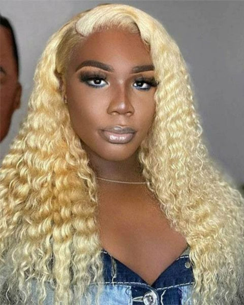613 Blonde Lace Front Wig Human Hair 13x4 Transparent Lace 180% Density with Baby Hair Curly Lace Front Wig for Women