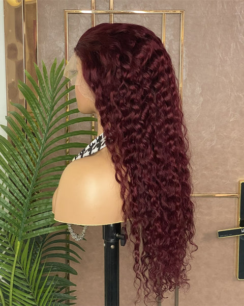 99J Burgundy Lace Front Wigs 13x4 Transparent Lace Front Wigs Human Hair Curly 180% Density