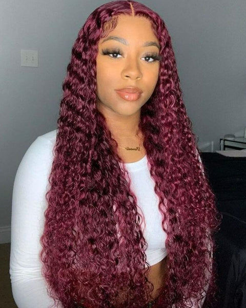 99J Burgundy Lace Front Wigs 13x4 Transparent Lace Front Wigs Human Hair Curly 180% Density