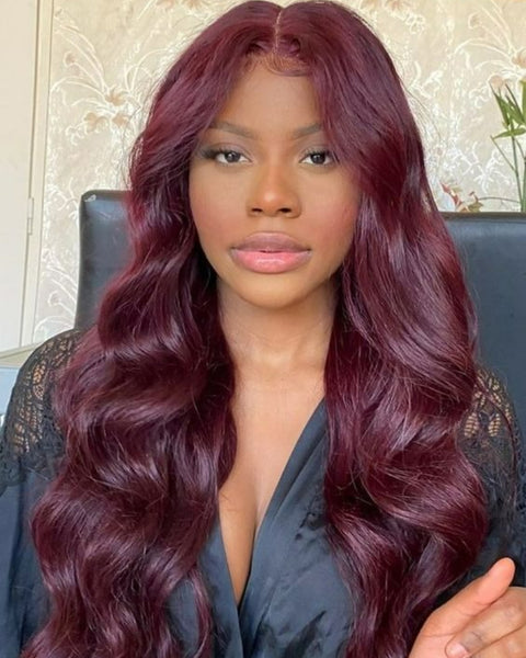 99J Burgundy Lace Front Wigs 13x4 Transparent Lace Front Wigs Human Hair Body Wavy 180% Density