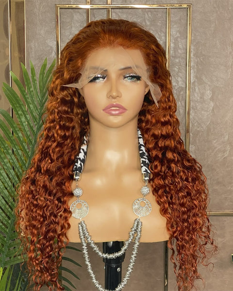 13X4 Orange Ginger Lace Front Wigs Human Hair Wigs For Women Curly180% Density