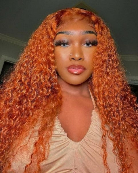 13X4 Orange Ginger Lace Front Wigs Human Hair Wigs For Women Curly180% Density