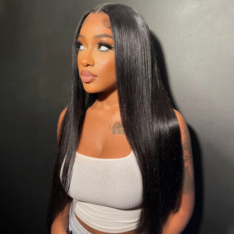 Real HD Lace | Glueless Wigs 5x5 Lace Straight Wigs Pre Plucked with Baby Hair Natural Hairline 180% Density