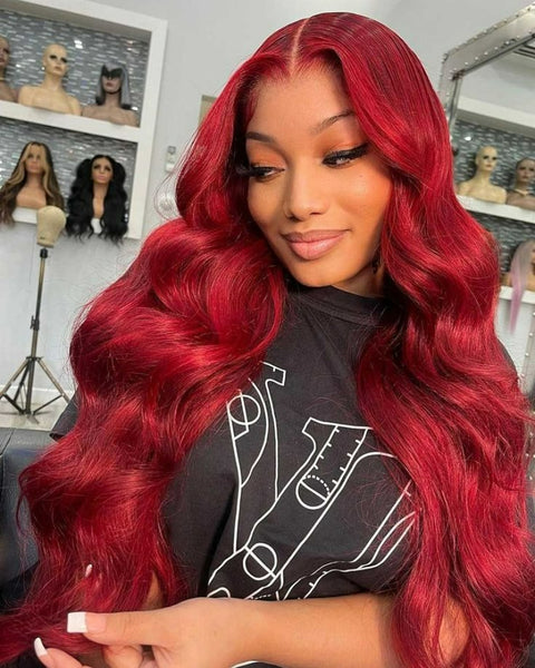 Burgundy Lace Front Wigs Human Hair Body Wavy13x4 Transparent Frontal Lace With Baby Hair 180% Density