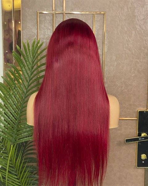 Burgundy Lace Front Wigs Human Hair Straight 13x4 Transparent Frontal Lace With Baby Hair 180% Density