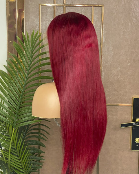 Burgundy Lace Front Wigs Human Hair Straight 13x4 Transparent Frontal Lace With Baby Hair 180% Density